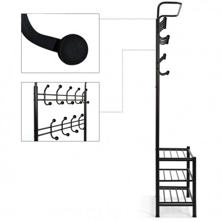 Perchero de pie para pasillo NEGRO con zapatero y 3 estantes 65x29xH190 cm