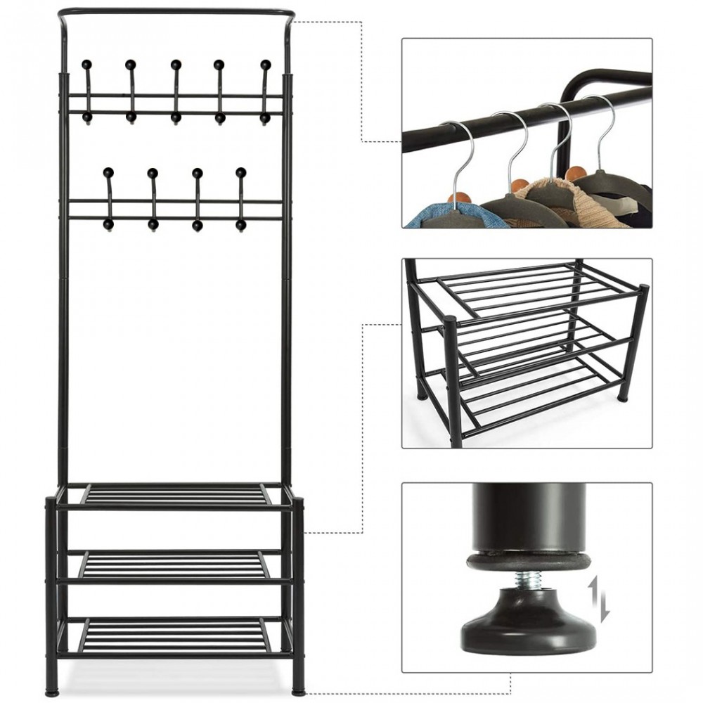 Perchero de pie para pasillo NEGRO con zapatero...