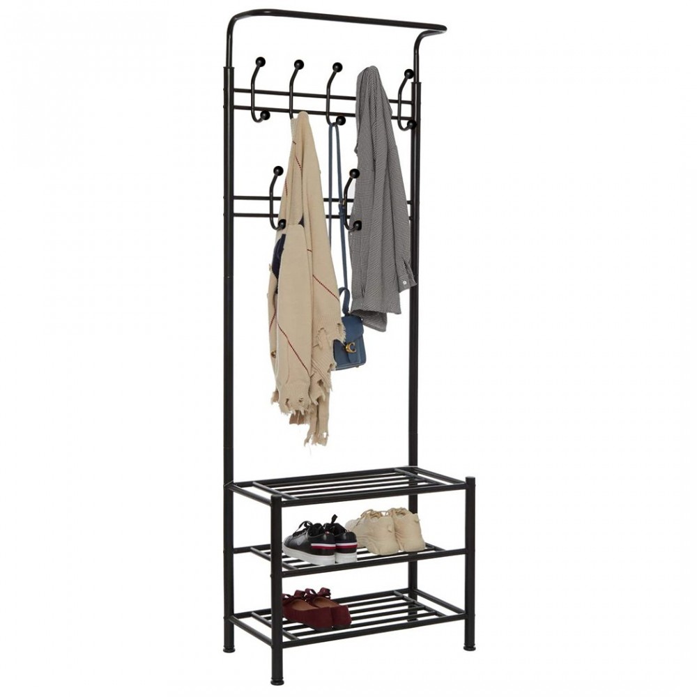 Perchero de pie para pasillo NEGRO con zapatero...