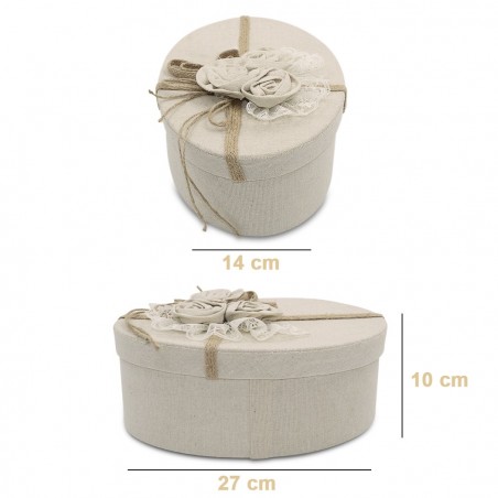 191004 Caja de regalo ovalada en yute Beige con decoración floral 27x14xH10 cm