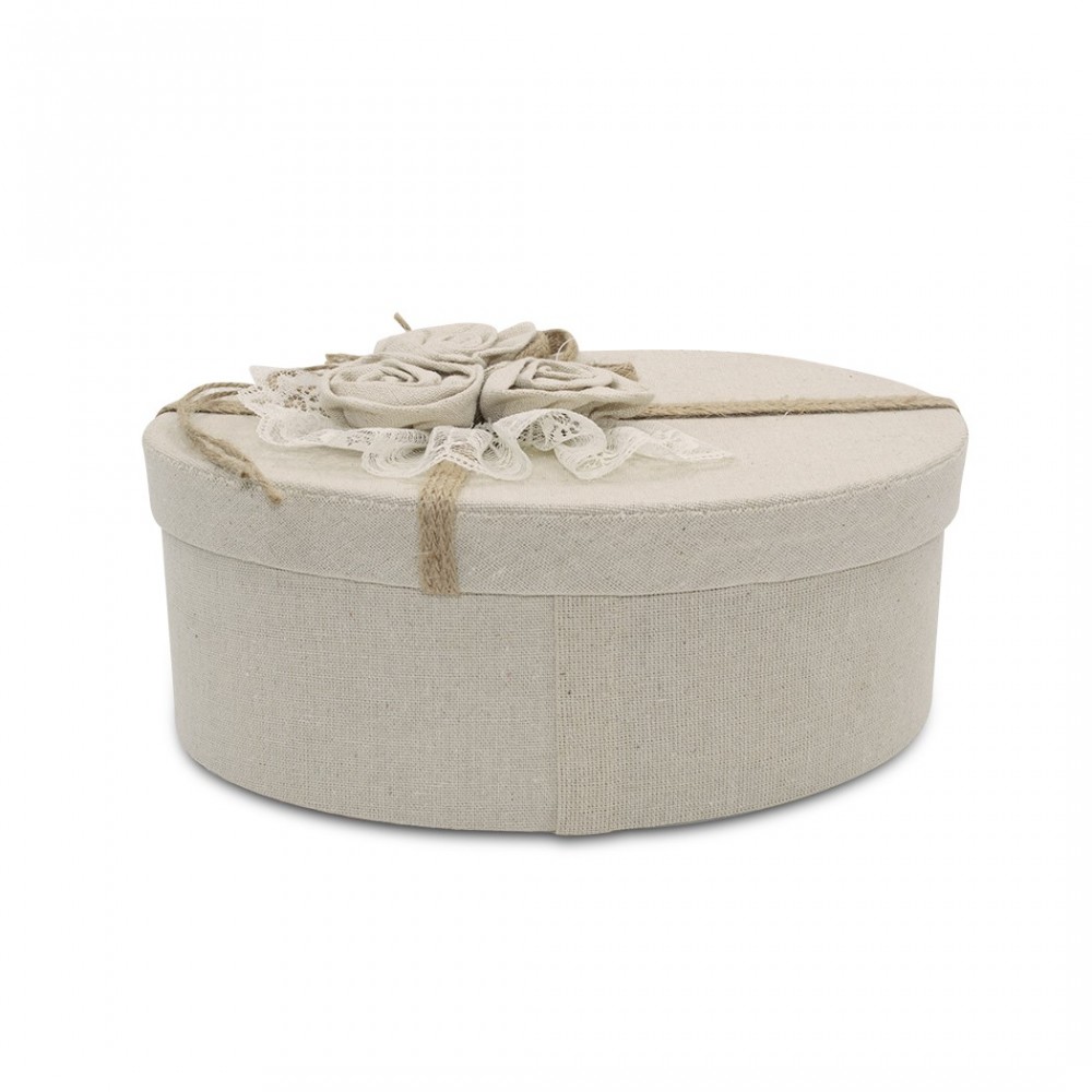 191004 Caja de regalo ovalada en yute Beige con...