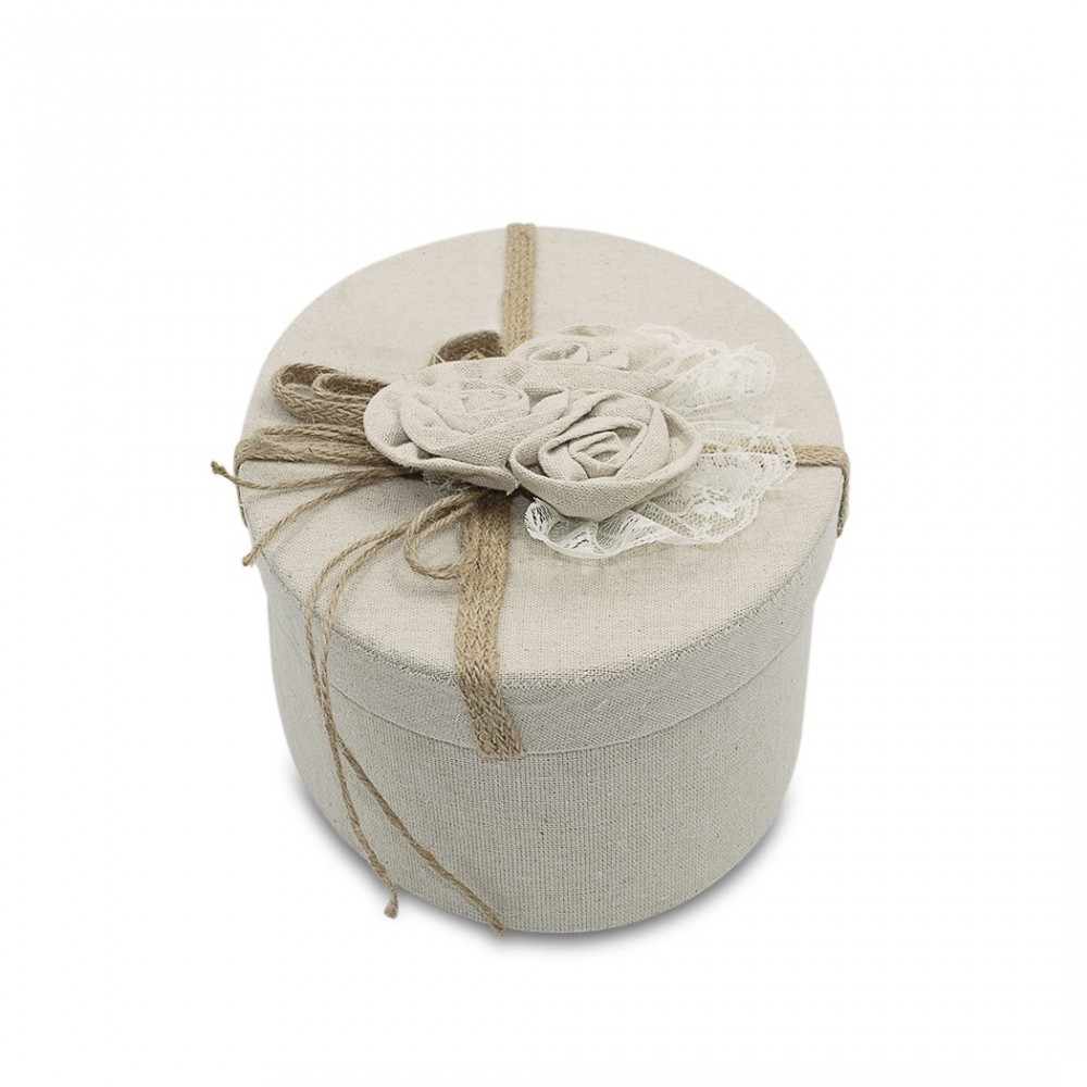 191004 Caja de regalo ovalada en yute Beige con...