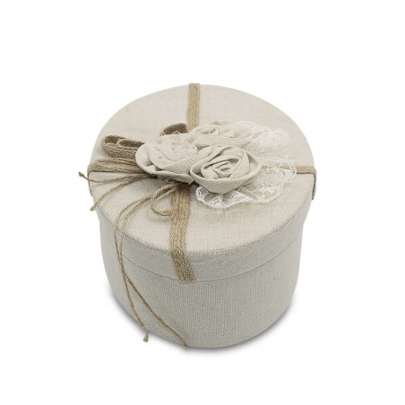 191004 Caja de regalo ovalada en yute Beige con decoración floral 27x14xH10 cm