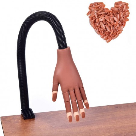 Art 184706 Mano articulada para la práctica nail con 100 tips y soporte de mesa
