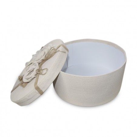 191010 Conjunto 3 cajas redondas forradas en yute decoración floral 32-30-28cm