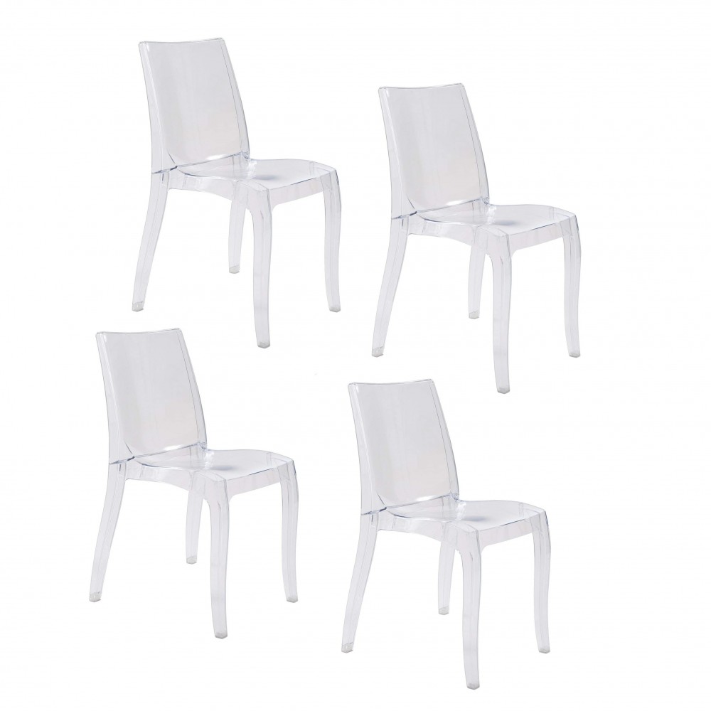 Pack 4 sillas de diseño transparente CRYSTAL LIGHT en policarbonato 42x38xH83 cm