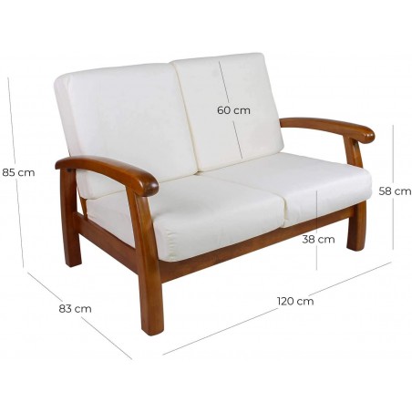 Sofá 2 plazas en madera de haya mod. Texas 120x85x83 cm Color crudo
