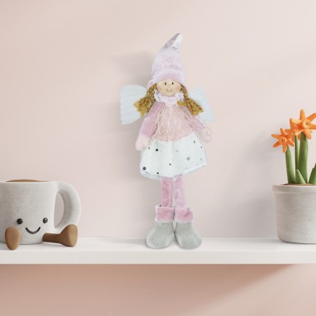 Art. 234046 Hada de tela blanca y rosa para decoración de pascua altura 30 cm