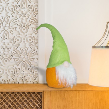 234044 Gnomo de pascua con sombrero verde y naranja 46 Cm en tela con barba