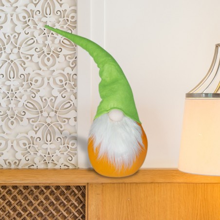 234043 Gnomo de pascua con sombrero verde y naranja 74 Cm en tela con barba