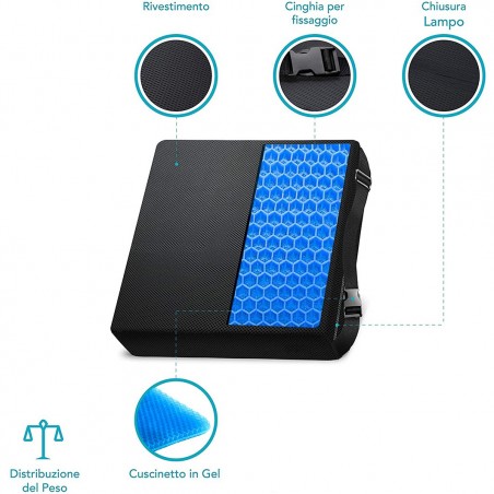 210542 Cojín lumbar en gel ergonómico transpirable para espalda 33x30x7 cm