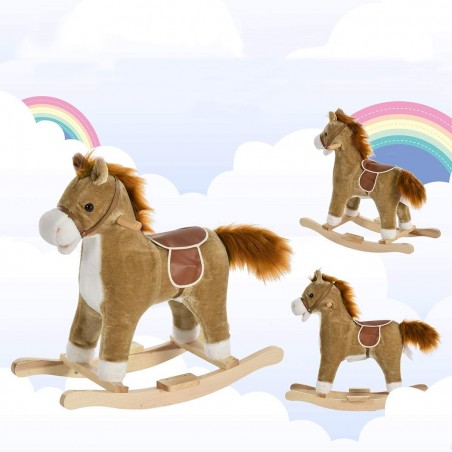 720401 Caballito balancín baldo con sonidos y movimiento MARRÓN en suave felpa
