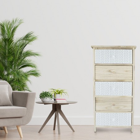 Art. 398003 Mueble de madera con motivo geométrico 5 cajones 40x29xH90cm