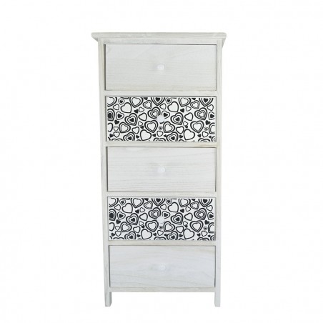 398007 Mueble madera blanca tirador y dibujos de corazones 5 cajones 40x29xH90cm