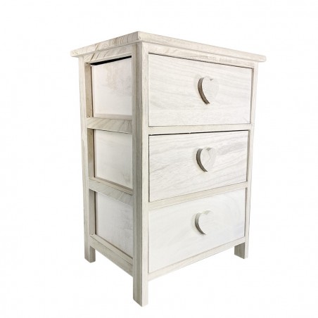 398008 Mueble de madera con tirador en forma de corazón y 3 cajones 40x29xH58cm