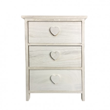 398008 Mueble de madera con tirador en forma de corazón y 3 cajones 40x29xH58cm