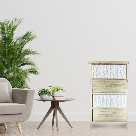 398002 Mueble madera con motivo geométrico 4 cajones 40x29xH73 cm