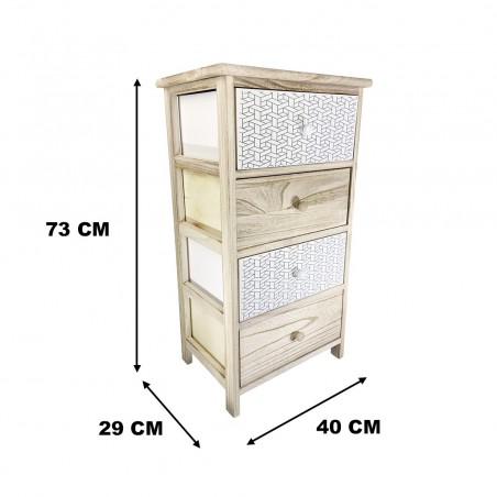 398002 Mueble madera con motivo geométrico 4 cajones 40x29xH73 cm