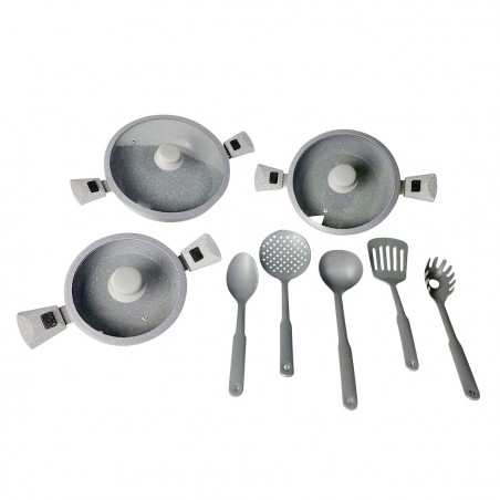 255030 Juego de cacerolas 17 piezas 20-24-28 cm DGBAVARIA GRIS asas extraíbles
