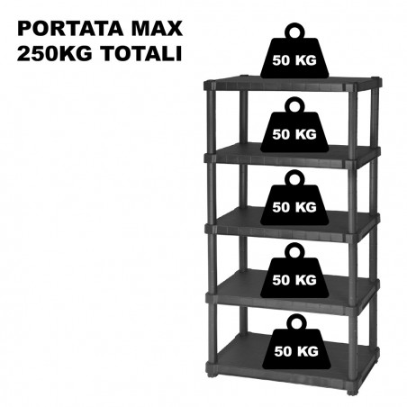 Estante modular de plástico NEGRO con 5 estantes HELIOS 40 x 80 x H188 cm Resina