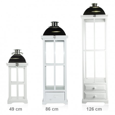 335010 Set 3 Pcs Maxi Lanterns BLANCO portavelas 50' 83' 126'cm madera y vidrio