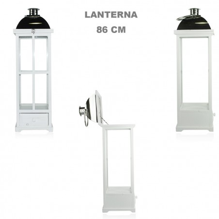335010 Set 3 Pcs Maxi Lanterns BLANCO portavelas 50' 83' 126'cm madera y vidrio