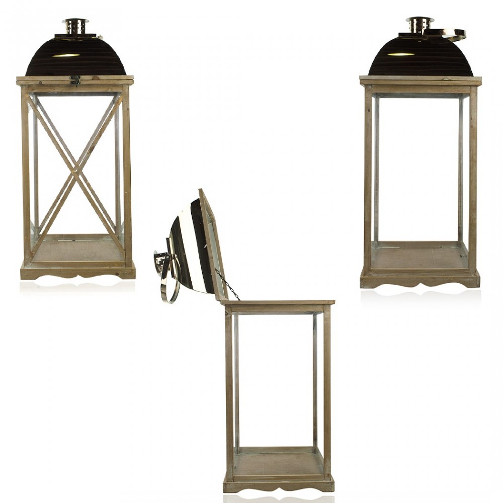 335007 Set 3 Pcs Maxi Lanterns BRONCE portavelas 36' 52' 76'cm madera y vidrio