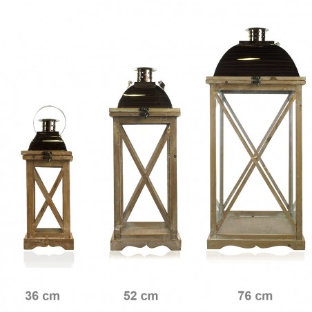 335007 Set 3 Pcs Maxi Lanterns BRONCE portavelas 36' 52' 76'cm madera y vidrio