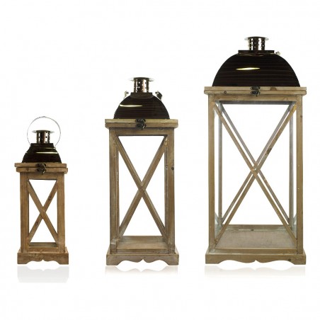 335007 Set 3 Pcs Maxi Lanterns BRONCE portavelas 36' 52' 76'cm madera y vidrio