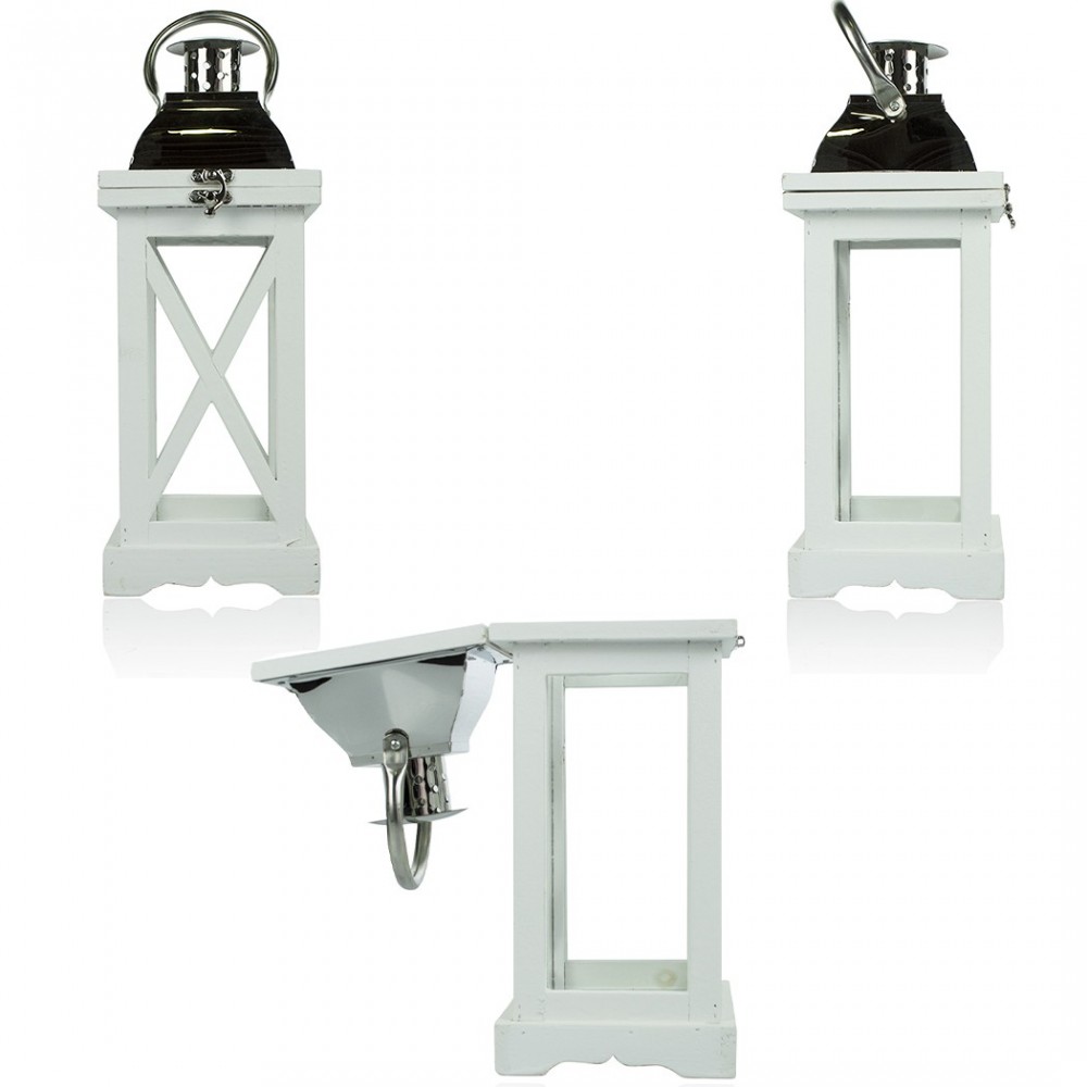 335006 Set 3 Pzs Maxi Lanterns BLANCO portavelas 36' 52' 76'cm madera y vidrio