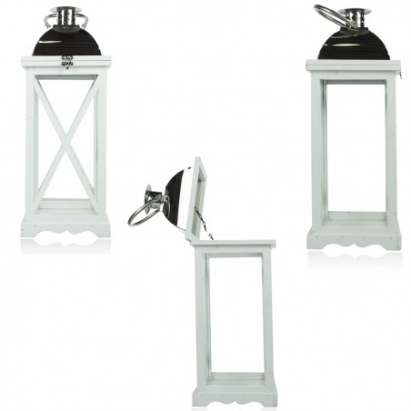 335006 Set 3 Pzs Maxi Lanterns BLANCO portavelas 36' 52' 76'cm madera y vidrio