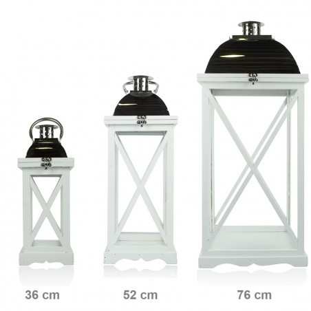335006 Set 3 Pzs Maxi Lanterns BLANCO portavelas 36' 52' 76'cm madera y vidrio