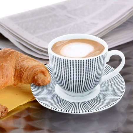 270046  Juego de 6 tazas y platillos de café con decoración a rayas en porcelana