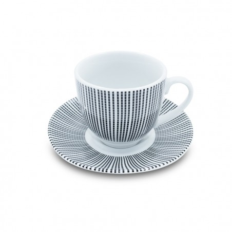 270046  Juego de 6 tazas y platillos de café con decoración a rayas en porcelana