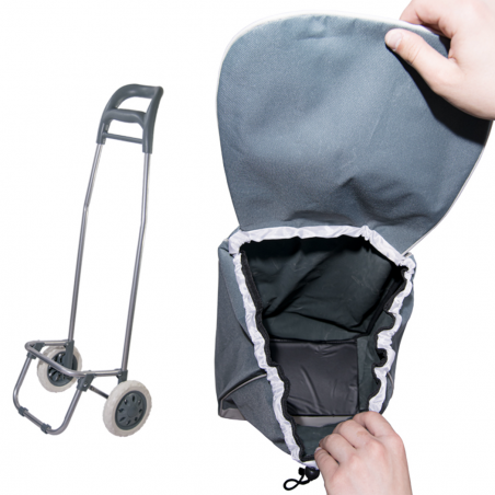 Art. 741781 Carro para la compra con bolsa de poliéster GRIS con ruedas
