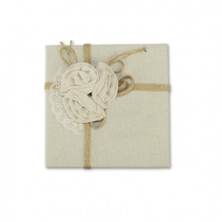 Art. 191001 Caja de regalo rectangular de yute beige con decoración floral