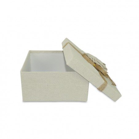Art. 191001 Caja de regalo rectangular de yute beige con decoración floral