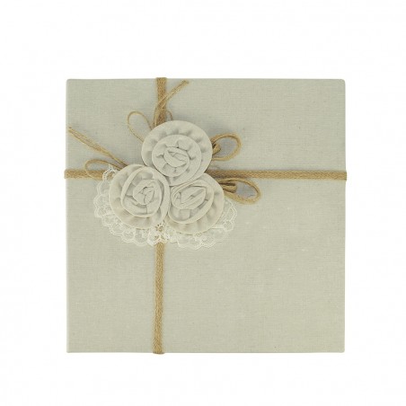 Art. 191008 Set de 3 cajas regalo cuadradas de yute con decoración floral
