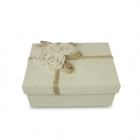 Art. 191005 Caja de regalo rectangular de yute beige con decoración floral