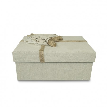 Art. 191005 Caja de regalo rectangular de yute beige con decoración floral