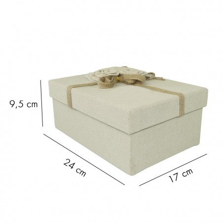 Art. 191005 Caja de regalo rectangular de yute beige con decoración floral