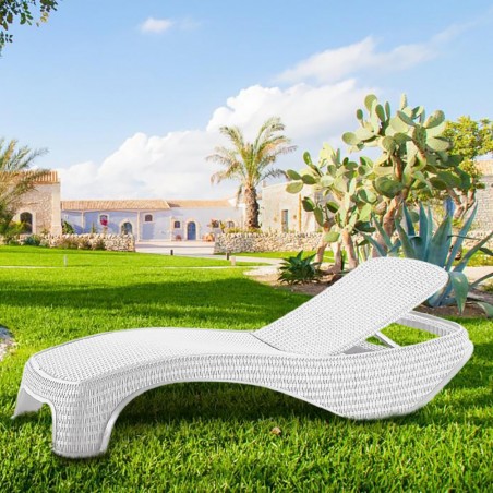 Tumbona de resina ATLANTIC apilable y reclinable 4 posiciones 197x74x36cm Blanco