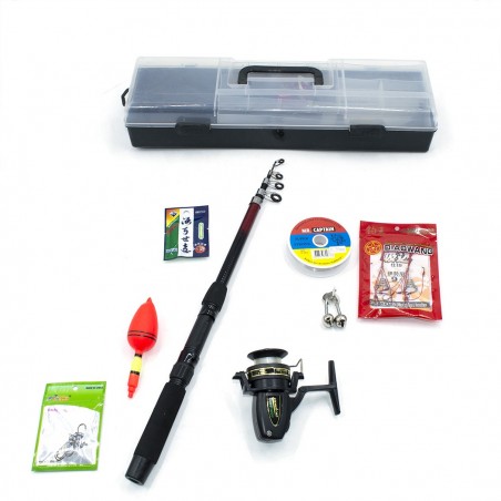 Kit completo de caña de pesca en maleta + accesorios