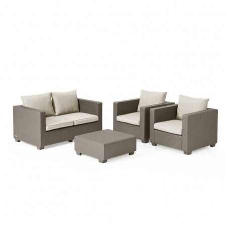 Sofá de resina para jardín SALTA SOFA' con mesita CAPPUCCINO 4 plazas