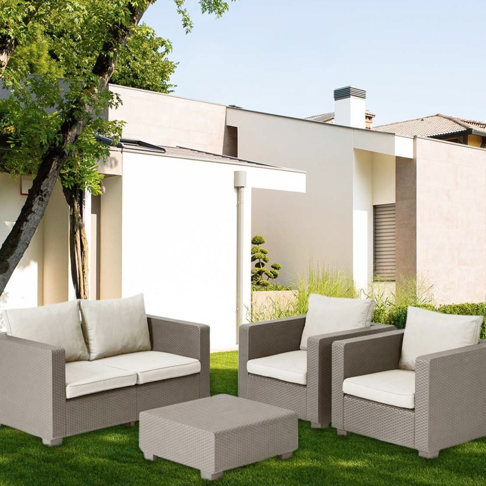 Sofá de resina para jardín SALTA SOFA' con mesita CAPPUCCINO 4 plazas