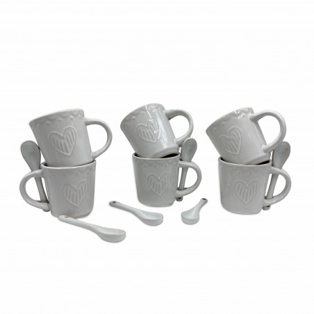100044 Servicio de Café Línea Felicia CUORE Cerámica 6 Tazas y 6 Cucharas