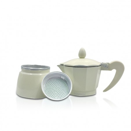 Art. 333025 Set 3 cafeteras BEIGE en aluminio mango suave al tacto 1-3-6 tazas