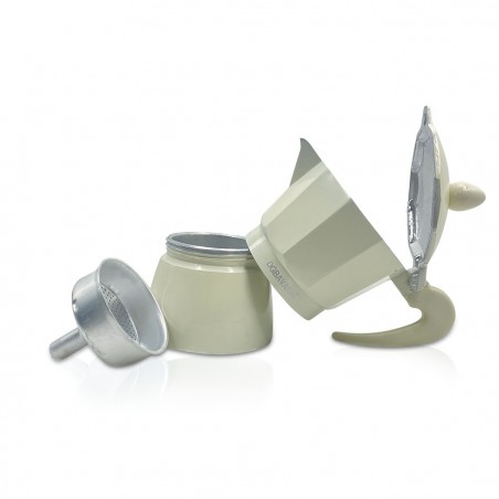 Art. 333025 Set 3 cafeteras BEIGE en aluminio mango suave al tacto 1-3-6 tazas