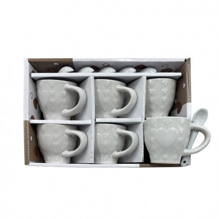 100049 Servicio de Café Línea Felicia CUORE Cerámica 6 Tazas y 6 Cucharas