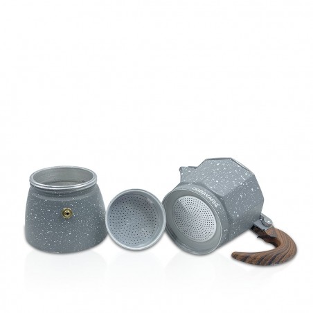 Art. 333024 Set 3 cafeteras GRIS en aluminio mango suave al tacto 1-3-6 tazas